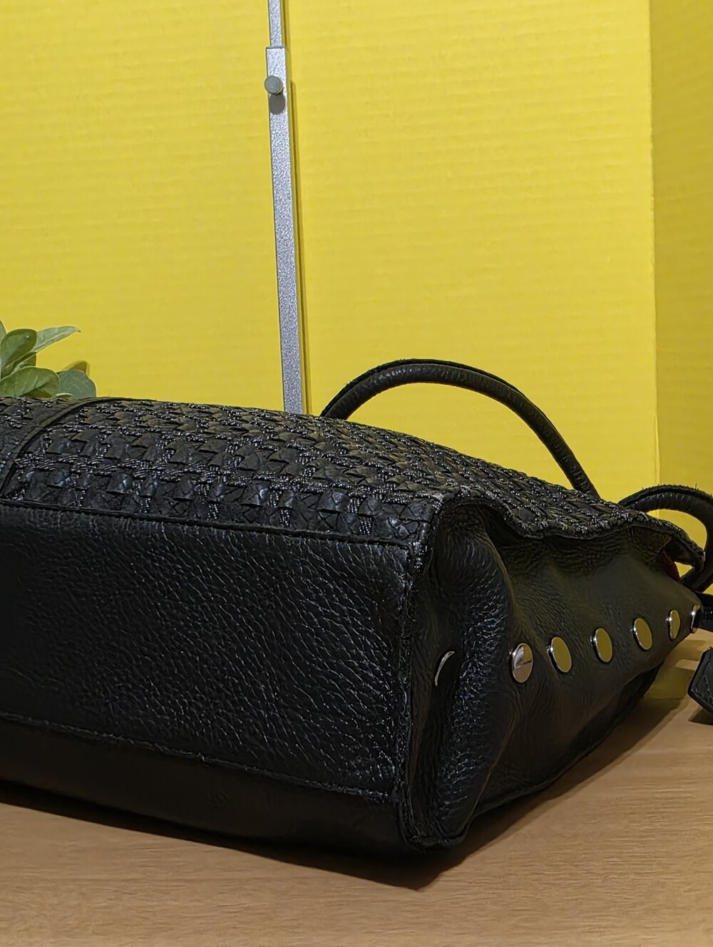 Hammitt Benjamin Leather Woven Large Shoulder Tote Bag Purse Top Zip Black - Picture 10 of 12